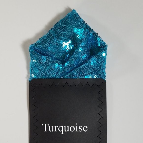 Men's Sequin Pre-Folded Pocket Square Insert - Turquoise Blue - Picture 9 of 9